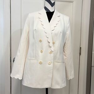 Express Double-Breasted Blazer Ivory Suit Jacket Scalloped Normcore‎ Preppy NWT